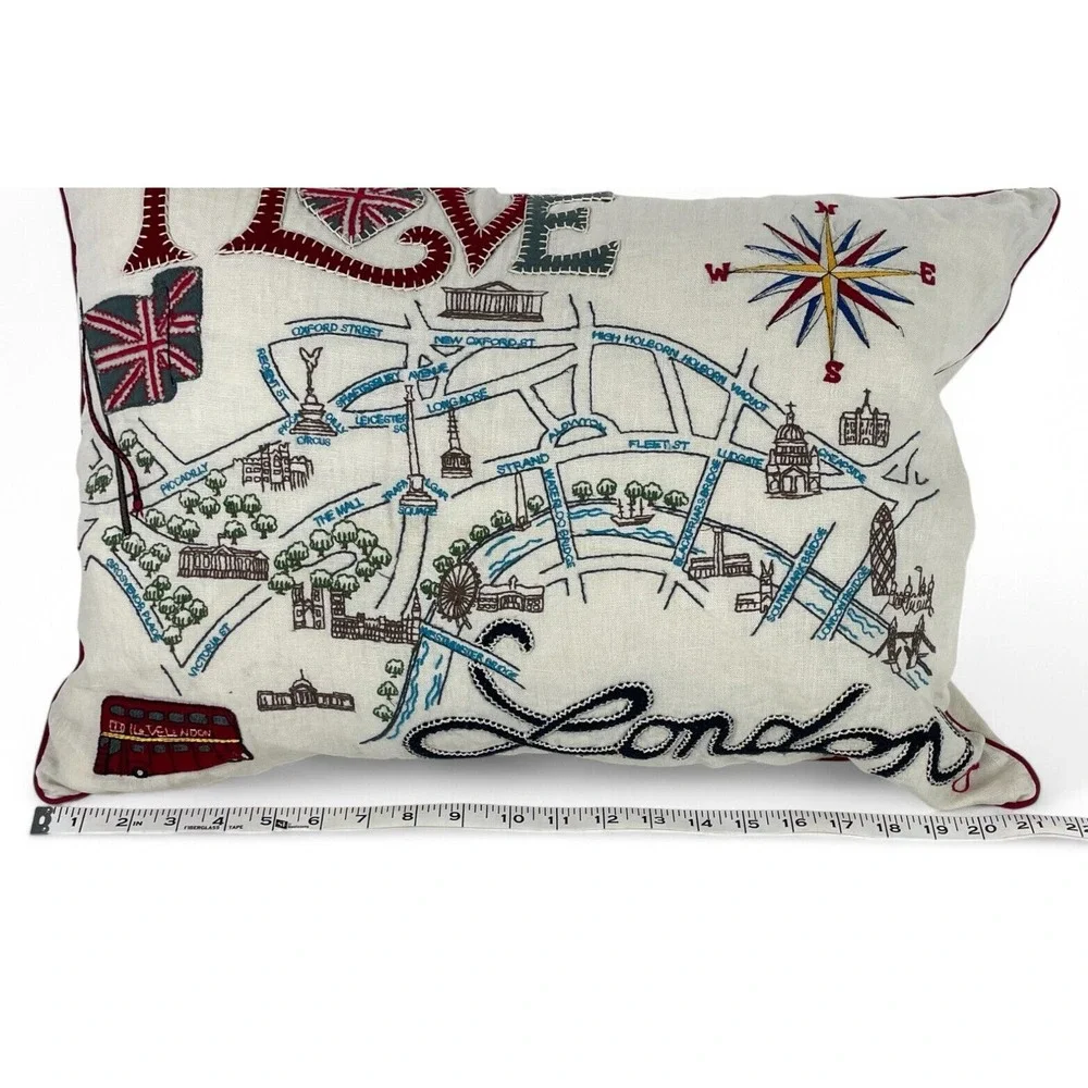 Jan Constantine England Pillow I Love London Embroidered Linen Wool 21x16
